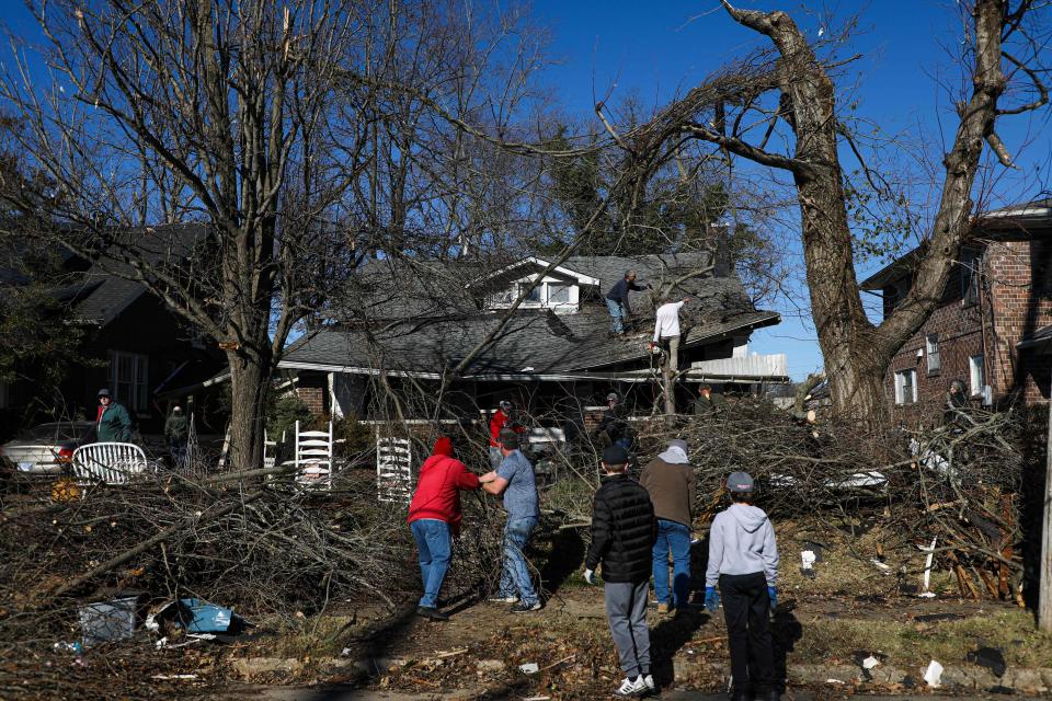 Tornado damage is seen after extreme weather hit the region December 12, 2021, in Bowling Green, Kentucky (AFP via Getty Images)