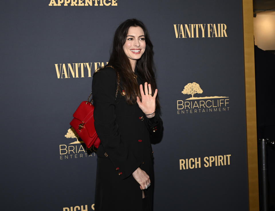 Anne Hathaway at the New York premiere screening of “The Apprentice” held at the DGA Theater on October 8, 2024 in New York City.