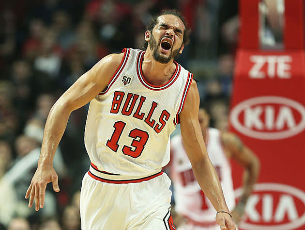 Joakim Noah, after his second shoulder injury. (Getty Images)