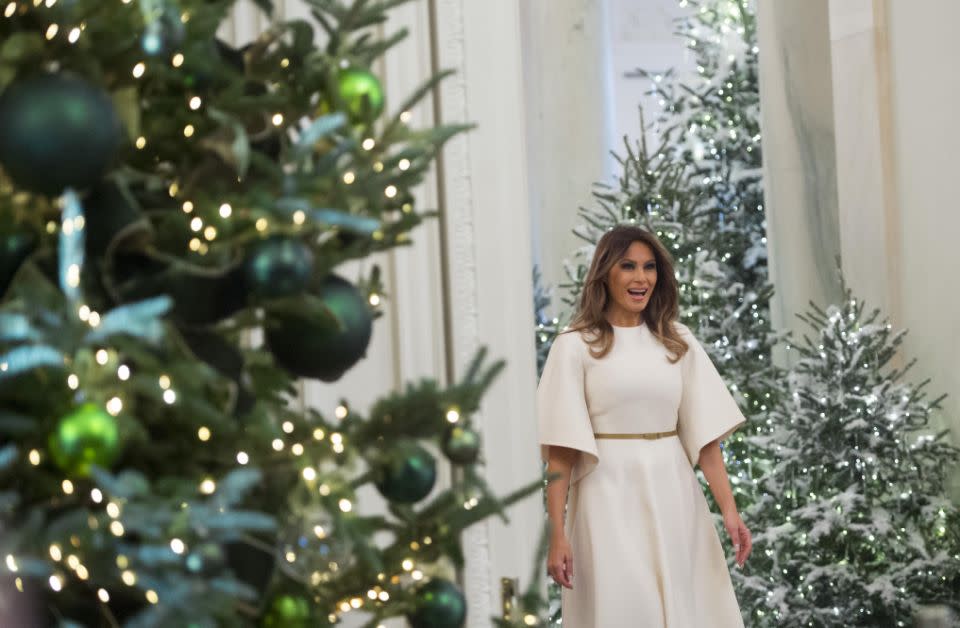 Melania unveiled this year's White House Christmas decorations. Photo: Getty