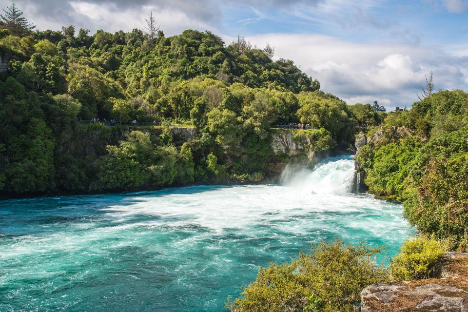 Beautiful view of Huka falls an iconic tourist most natural attraction place in Taupo, New Zealand.