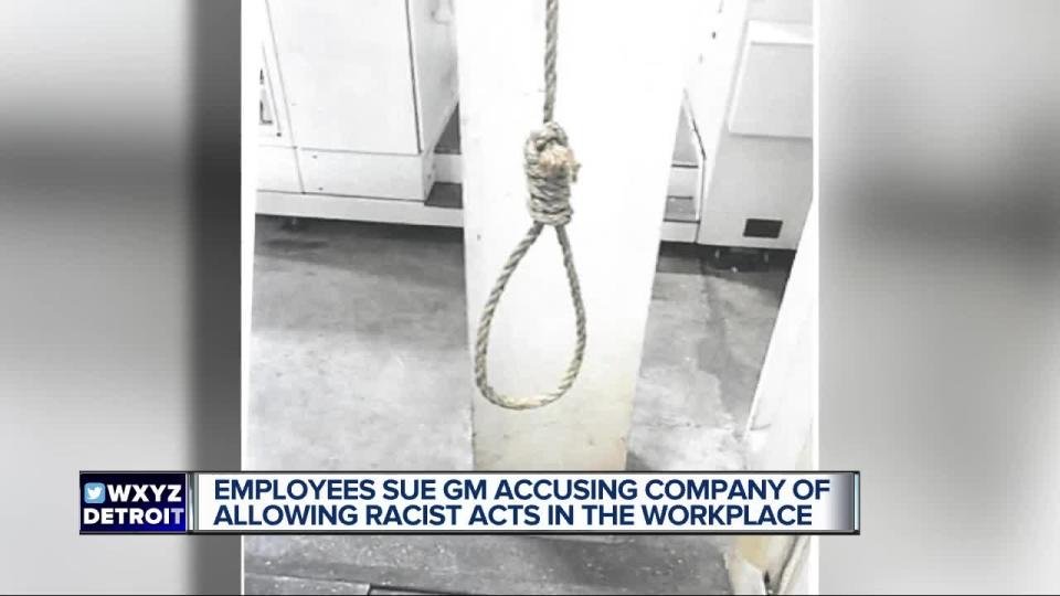 La imagen de la horca que un trabajador negro encontró en la factoría de GM. Fuente de la imagen: captura de pantalla de un video de la cadena <span>WXYZ-Detroit</span>.