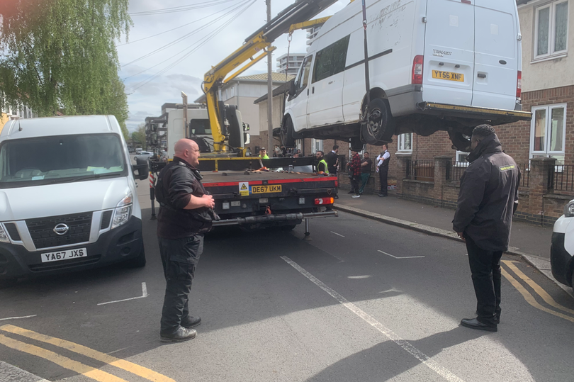 One of the vans responsible for the fly-tipping was spotted by a council enforcement officer in Leyton. Pictured being towed away