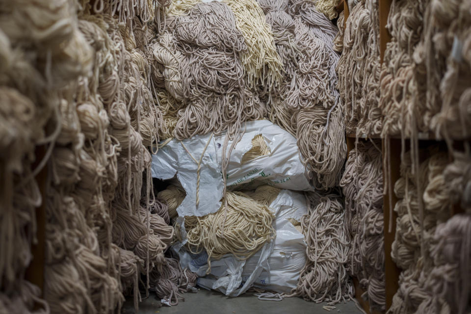 Wools are stored in the attic at the Royal Tapestry Factory in Madrid, Spain, Friday, Nov. 30, 2023. Since its foundation in 1721, the Royal Tapestry Factory of Madrid has not stopped producing. It was Philip V, then King of Spain, who had the factory built with the help of Catholic craftsmen from Flanders to replace the lack of private initiative that existed at the time. (AP Photo/Manu Fernandez)