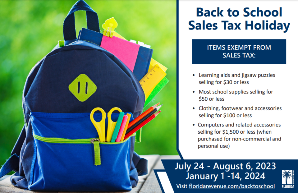 A second back-to-school sales tax holiday for the 2023-2024 school year will take place Jan. 1 through Jan. 14, 2024.