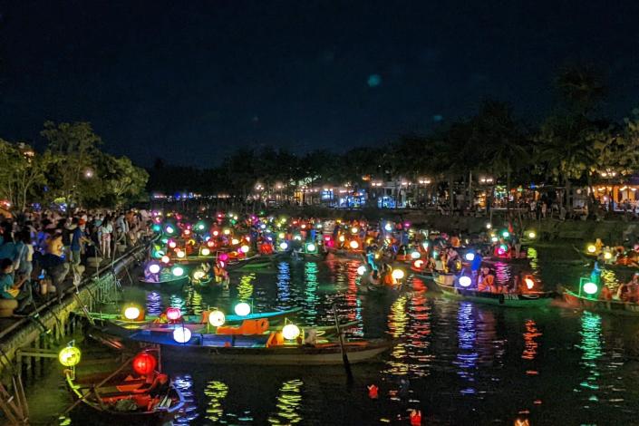 The Thu Bon River in Hoi An during a full moon festival