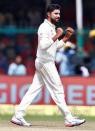 Cricket - India v New Zealand - First Test cricket match - Green Park Stadium, Kanpur - 26/09/2016. India's Ravindra Jadeja celebrates after taking the wicket of New Zealands's Luke Ronchi. REUTERS/Danish Siddiqui