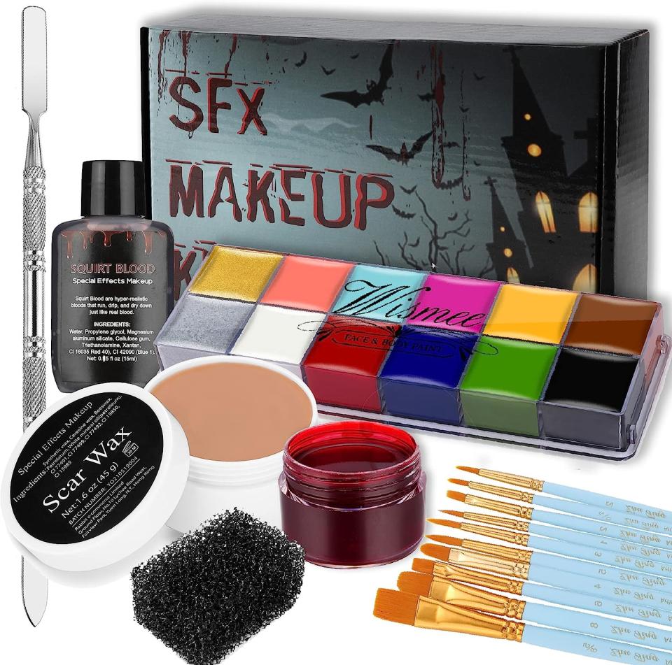 halloween makeup kit with brushes and paint