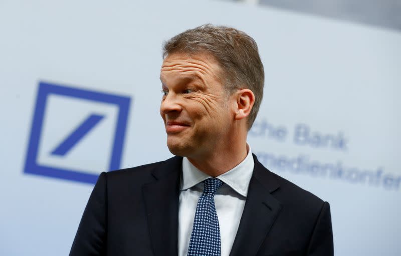 FILE PHOTO: Christian Sewing, CEO of Deutsche Bank AG, addresses the media during the bank's annual news conference in Frankfurt