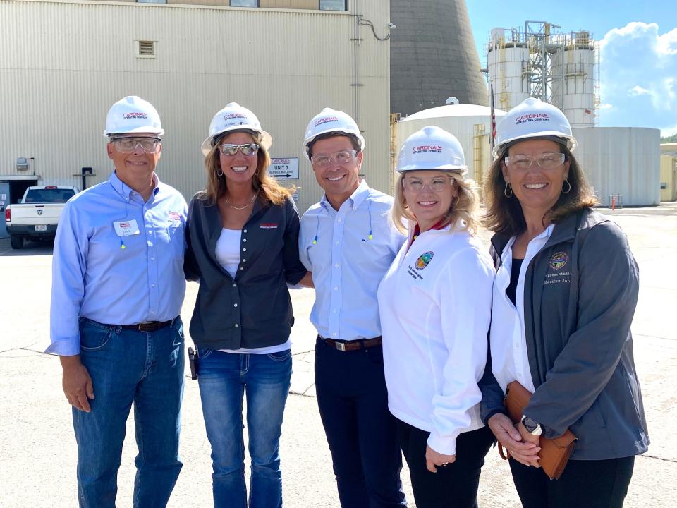 Firelands General Manager Dan McNaull, left, stands with Cardinal plant manager Bethany Schunn and Ohio elected leaders Matt Miller, Melanie Miller, and Marilyn John while touring the Cardinal power plant with members of the Ohio’s Electric Cooperatives.