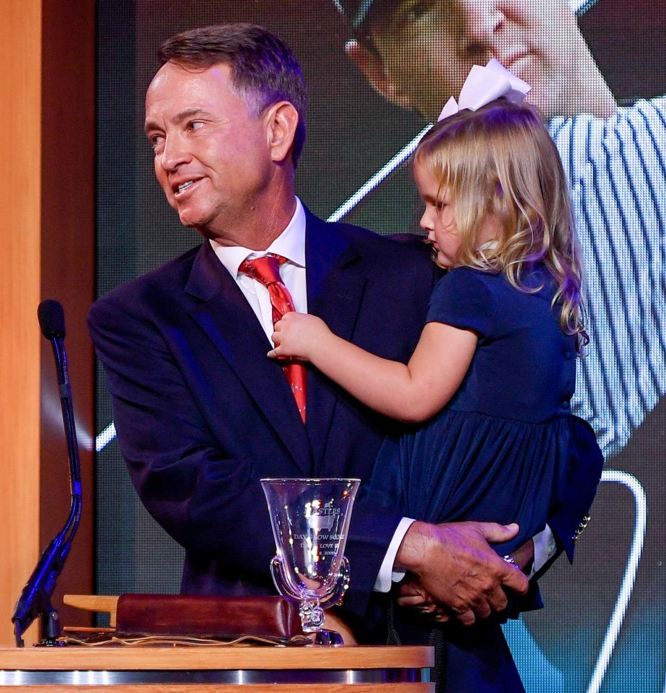 Davis Love III gave his entire induction speech when he enter the World Golf Hall of Fame in 2017 while holding his oldest grandaughter Eloise.