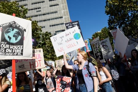 Young people protest outside of the San Francisco Federal Building during a Climate Strike march in San Francisco