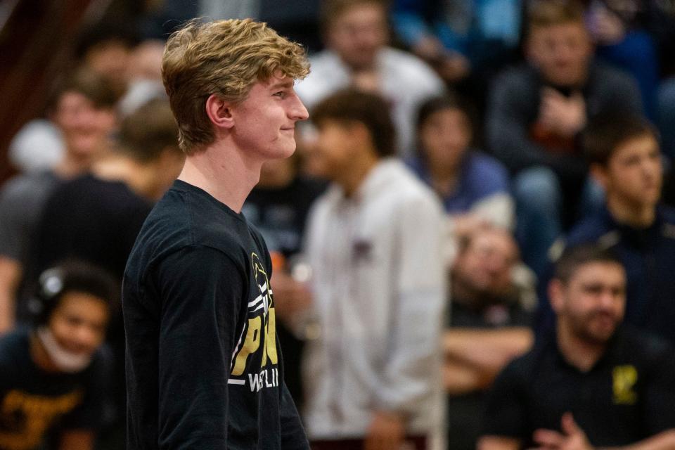 Penn’s Wesley Harper during the Al Smith Invitational for high school wrestling on Thursday, Dec. 30, 2021, at Mishawaka High School. 