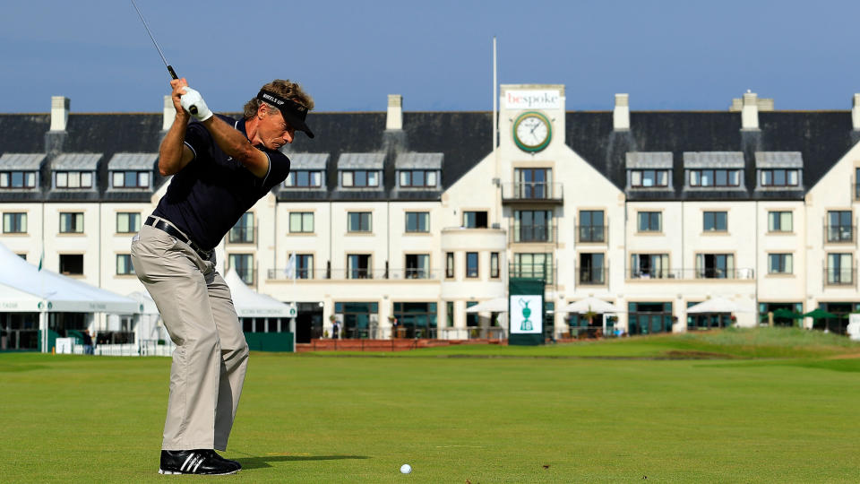 Bernhard Langer takes a shot during the 2016 Senior Open at Carnoustie