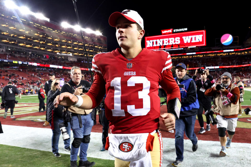 Brock Purdy and the San Francisco 49ers are heading to the NFC championship game. (Photo by Lachlan Cunningham/Getty Images)