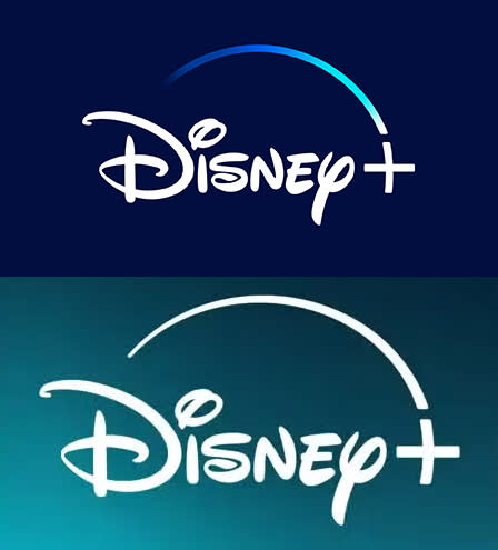 Disney Plus old logo in blue and white above new logo in teal and white