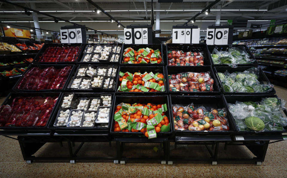 Fresh fruit and vegetables are displayed at the Asda superstore in High Wycombe, Britain, February 8, 2017.  REUTERS/Eddie Keogh