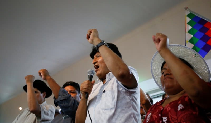 Former Bolivian President Evo Morales speaks during a news conference in Buenos Aires