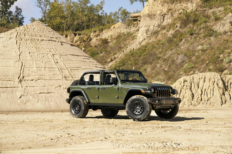 This photo provided by Stellantis shows the 2021 Jeep Wrangler Unlimited. Available in two-door or four-door configurations and with a number of capable trim levels and engine configurations, the Jeep Wrangler is one of the most off-road-focused vehicles you can buy today. (Courtesy of Stellantis North America via AP)