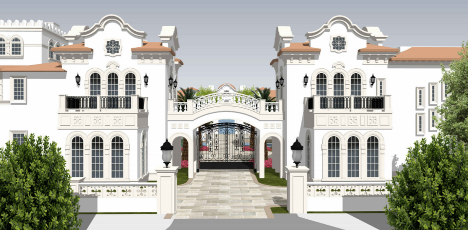 The philanthropist couple David and Leila Centner want to build a mansion in Miami Beach. Above: A rendering of the gate and entrance to the proposed estate from the application filed to the city of Miami Beach.