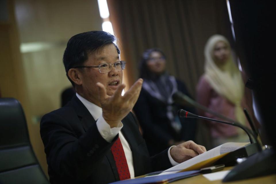 Penang Chief Minister Chow Kon Yeow addresses members of the press at Komtar, George Town February 21, 2020. — Picture by Sayuti Zainudin