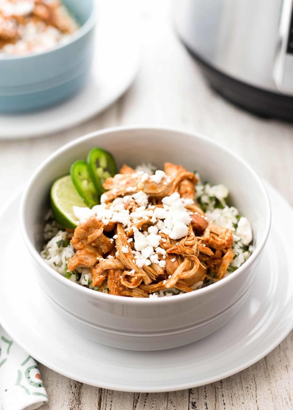 <strong>Get the <a href="https://www.simplyrecipes.com/recipes/pressure_cooker_chipotle_chicken_and_rice_bowls/" target="_blank">Pressure Cooker Chipotle Chicken and Rice Bowls</a> recipe from Simply Recipes</strong>