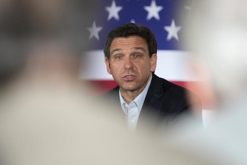 Florida Gov. Ron DeSantis speaks at a political roundtable, Friday, May 19, 2023, in Bedford, N.H. (AP Photo/Robert F. Bukaty)