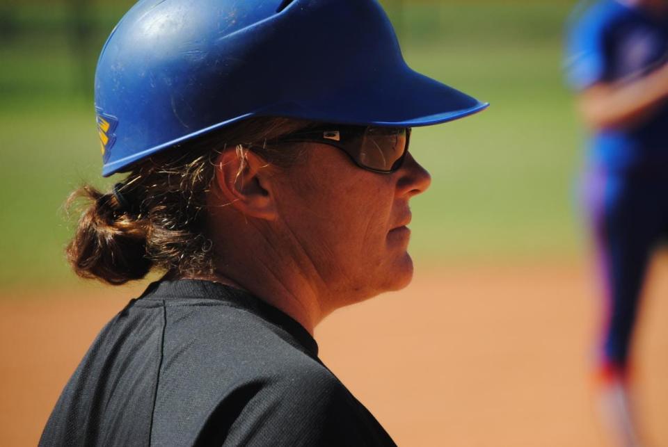 Tallahassee Community College softball head coach Patti Townsend looks on during a game at the TCC Softball Complex in Tallahassee, Florida