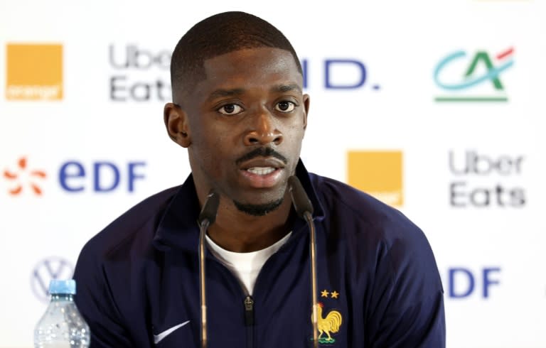 France star Ousmane Dembele speaking to press at the team's Euro 2024 base in Paderborn on Thursday (FRANCK FIFE)