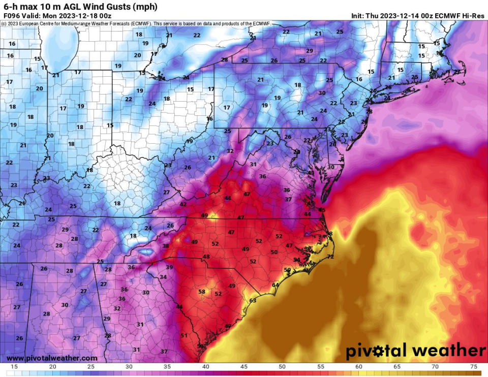 Expect strong wind gusts on Sunday into Monday.