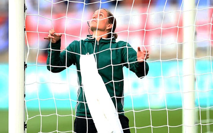 referee trapped in goal - Credit: GETTY