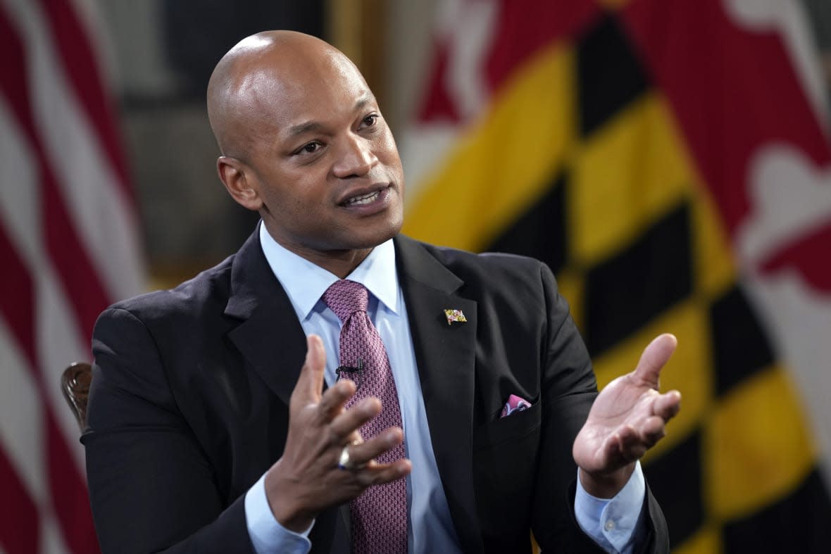 Maryland Gov. Wes Moore speaks during an interview with The Associated Press in Annapolis, Md., Thursday, March 16, 2023. (AP Photo/Susan Walsh)