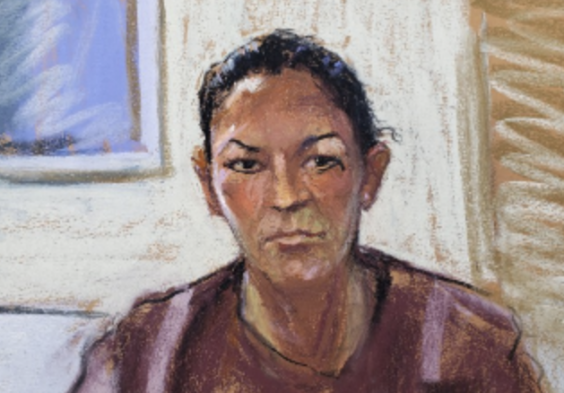 A courtroom sketch of Ghislaine Maxwell as she appeared in court via video link