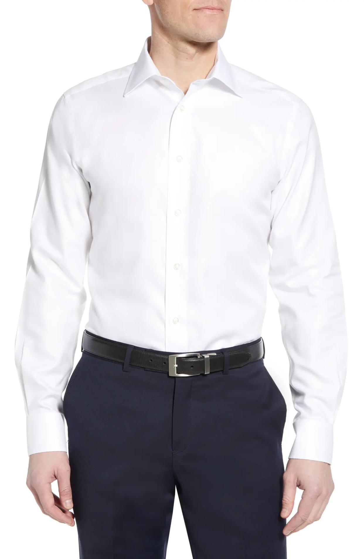 David Donahue Luxury Non-Iron Trim Fit Solid Dress Shirt