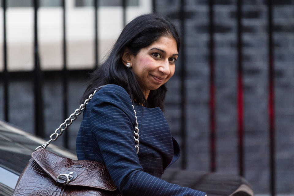 LONDON, UNITED KINGDOM - OCTOBER 11: Secretary of State for the Home Department Suella Braverman arrives in Downing Street to attend the weekly cabinet meeting chaired by Prime Minister Liz Truss in London, United Kingdom on October 11, 2022. (Photo by Wiktor Szymanowicz/Anadolu Agency via Getty Images)