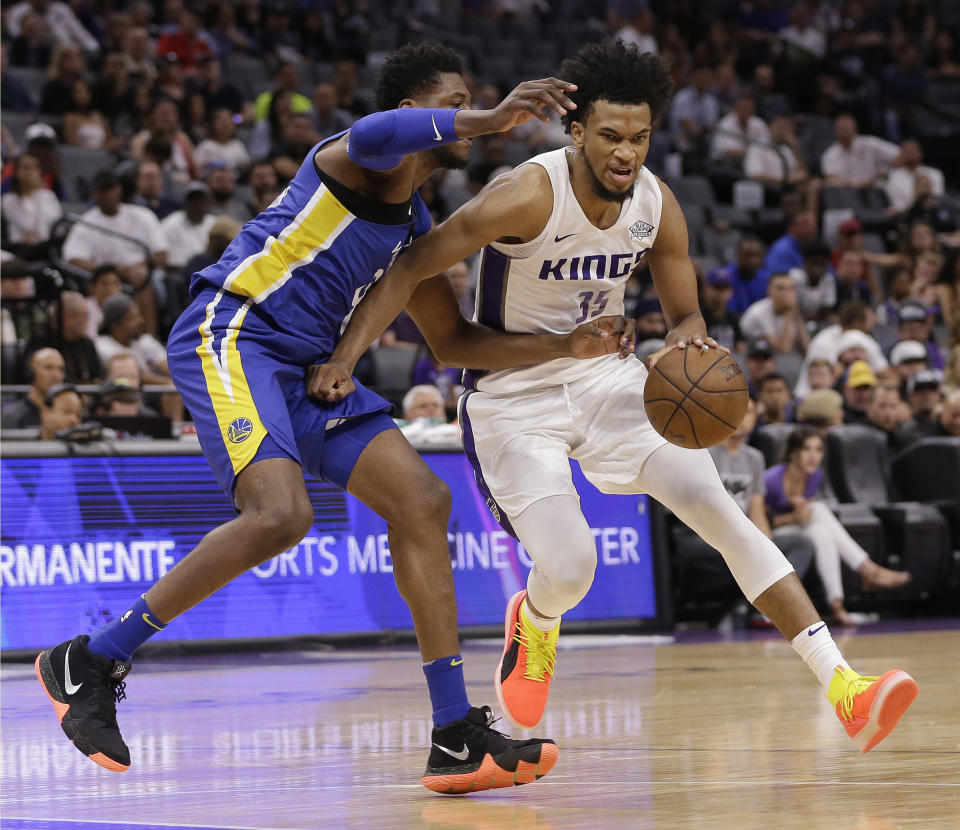 Kings rookie Marvin Bagley III, who was the No. 2 overall pick in the NBA draft last month, will miss the remainder of the Las Vegas Summer League after an MRI revealed a pelvic bone bruise on Monday. (AP Photo/Rich Pedroncelli)