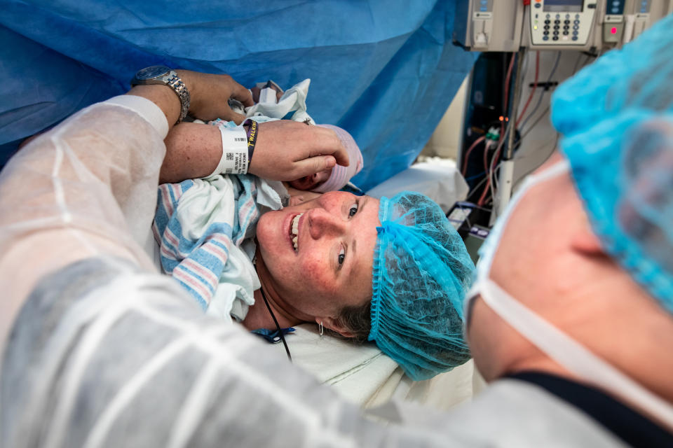 "The look of excitement after meeting your baby after seven years of trying, and a three-day long induction and cesarean birth."