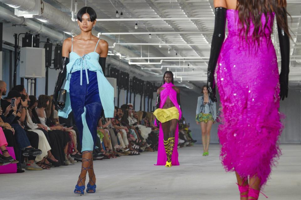 Fashion from the Prabal Gurung Spring Summer 2023 collection is modeled during Fashion Week, Saturday Sept. 10, 2022 in New York. (AP Photo/Bebeto Matthews)