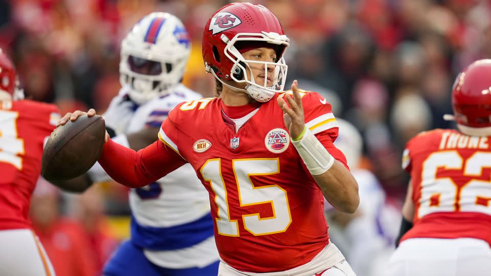 Mahomes throws a pass against the Buffalo Bills. - Jay Biggerstaff/USA TODAY Sports/Reuters