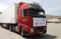 A truck carrying vaccines against the coronavirus disease (COVID-19) is seen at Bab al-Hawa crossing at the Syrian-Turkish border, in Idlib governorate