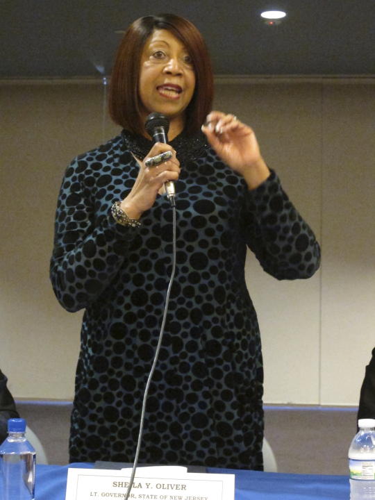 Democratic New Jersey Lt. Gov. Sheila Oliver speaks at an event in Atlantic City N.J. on Tuesday, April 23, 2019, during a forum on the state's takeover Atlantic City's major decision-making powers. Oliver died on Aug. 1, 2023 at age 71. (Photo/Wayne Parry)