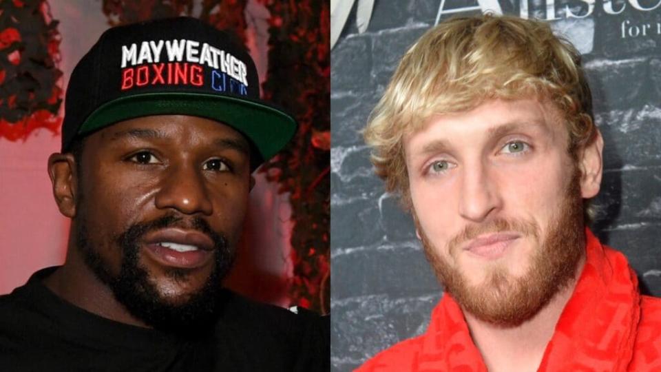 Boxer Floyd Mayweather Jr. (left) is set to fight former YouTube star Logan Paul (right) on June 6 at Miami’s Hard Rock Stadium. (Photos by Ethan Miller/Getty Images and Jerod Harris/Getty Images for Ignite International Brands, Ltd.)