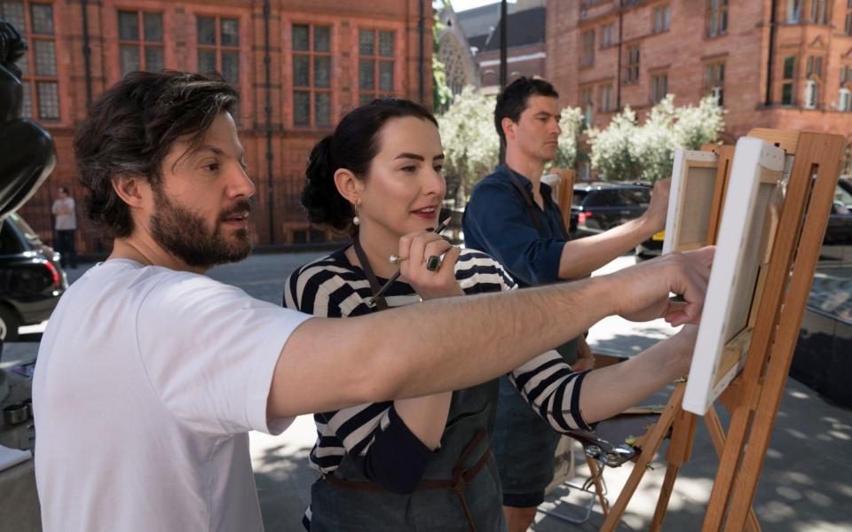 Hannah and her man Terence, having a lesson with artist Alex Folwer - Andrew Crowley