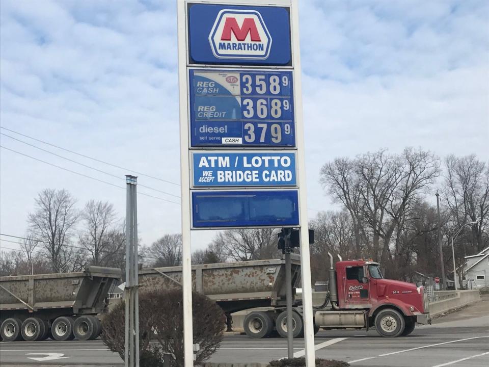 The Marathon station in Ferndale at Hilton Road and 10 Mile Road, near Interstate 696, showed gas prices at $3.68 a gallon for credit card purchases and $3.58 a gallon for cash on March 1, 2022.