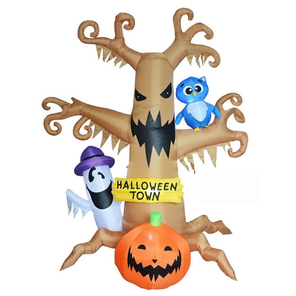 7) 8-Foot Dead Tree Inflatable With Pumpkin, Ghost, and Owl