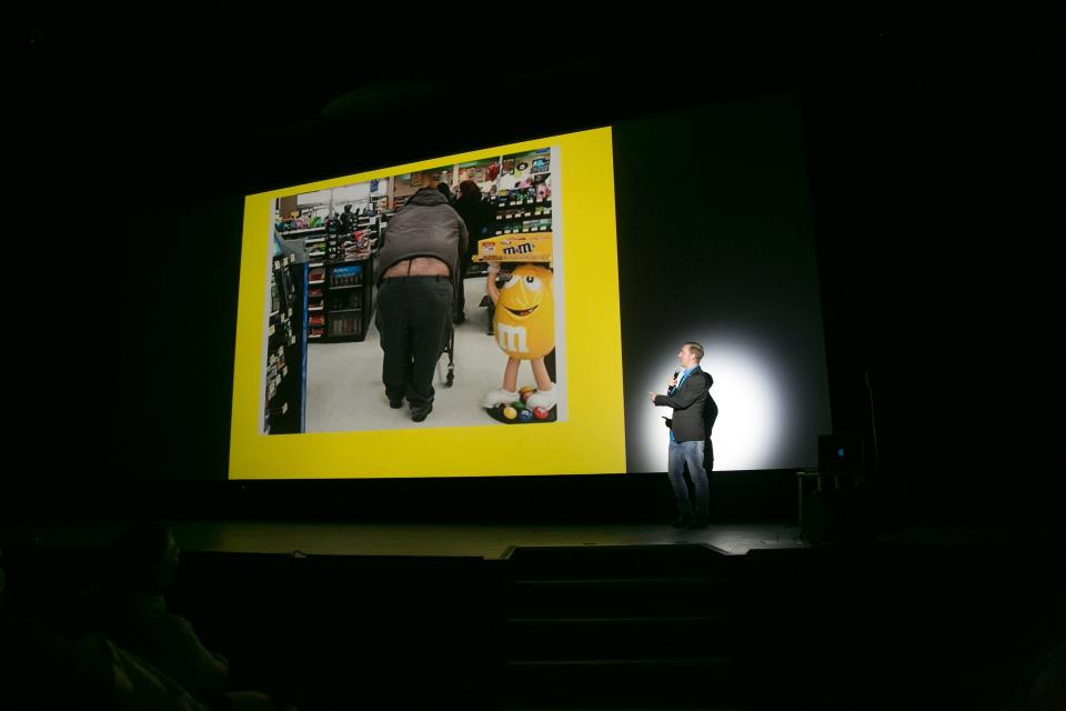 Comedian Lucas Bohn performs on stage during a recent event.