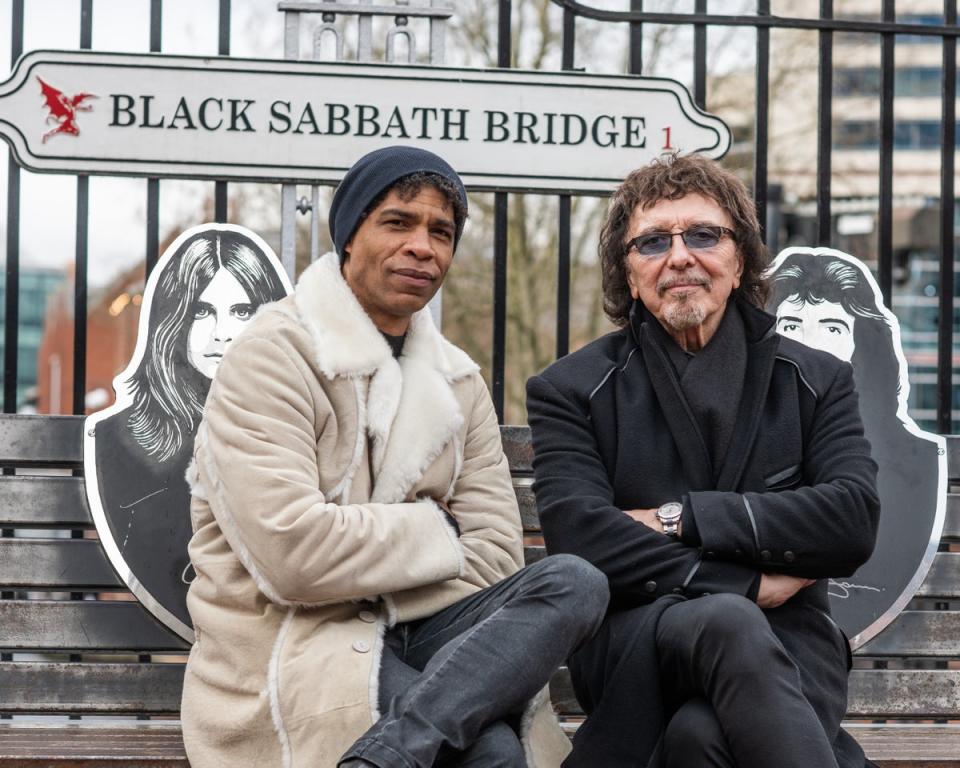 Carlos Acosta and Tony Iommi on Black Sabbath Bridge in Birmingham (Drew Tommons)