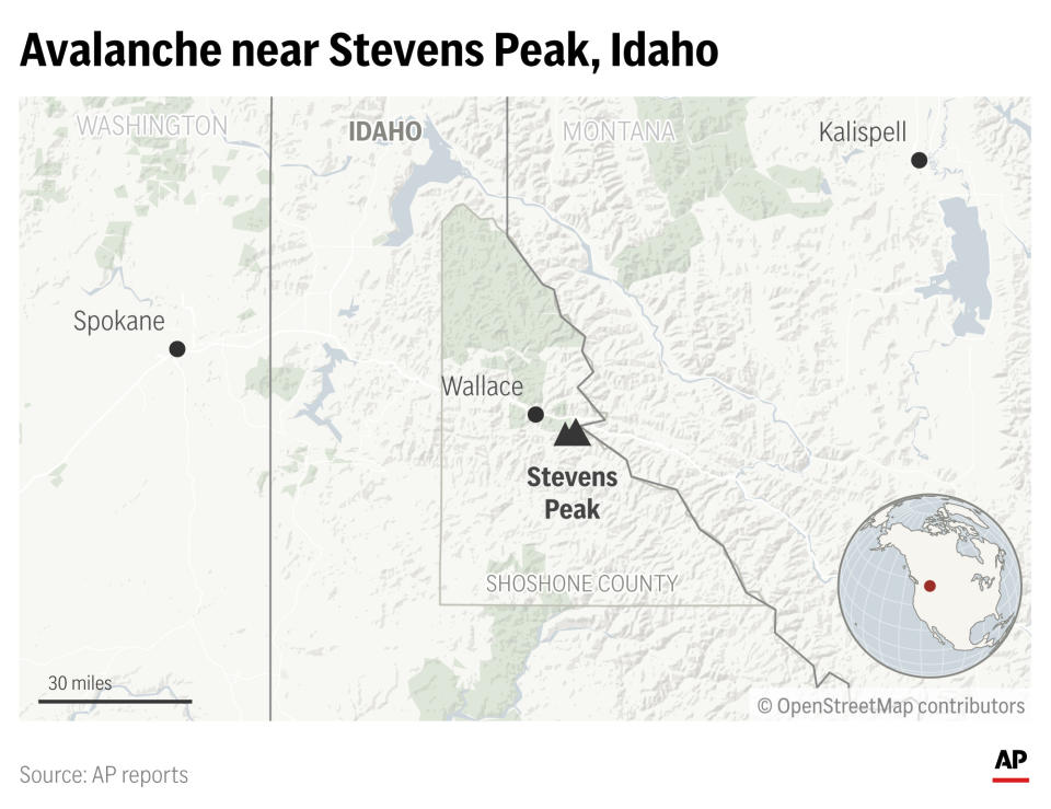 An avalanche has swept down a mountainside in Idaho's panhandle. (AP Graphic)