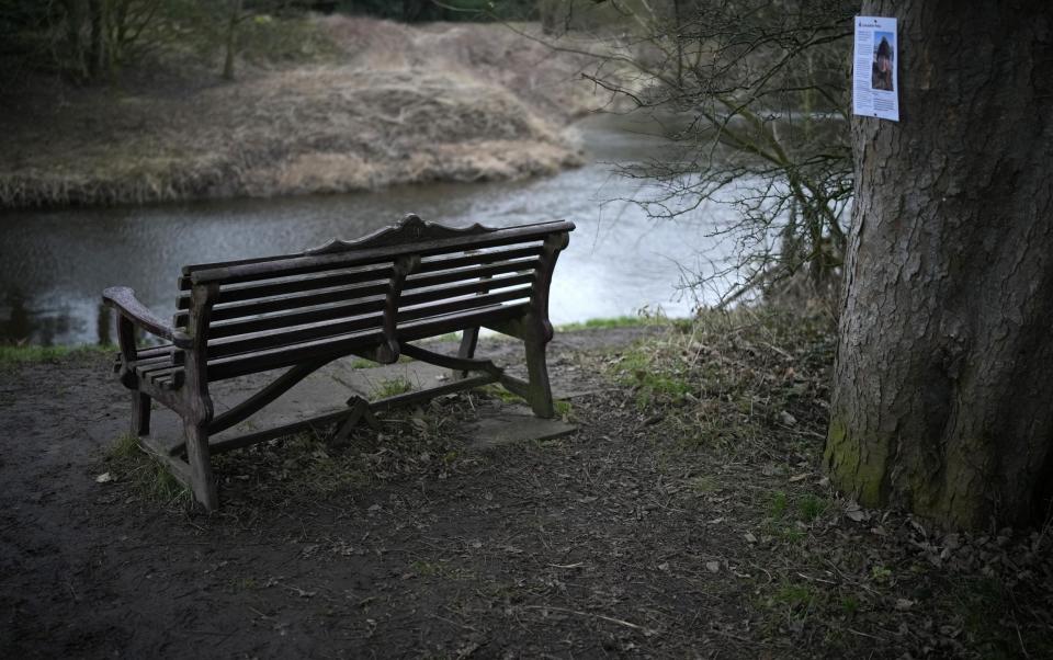 The bench where Nicola Bulley's mobile phone was found, along with her dog's harness and leads - Christopher Furlong/Getty Images