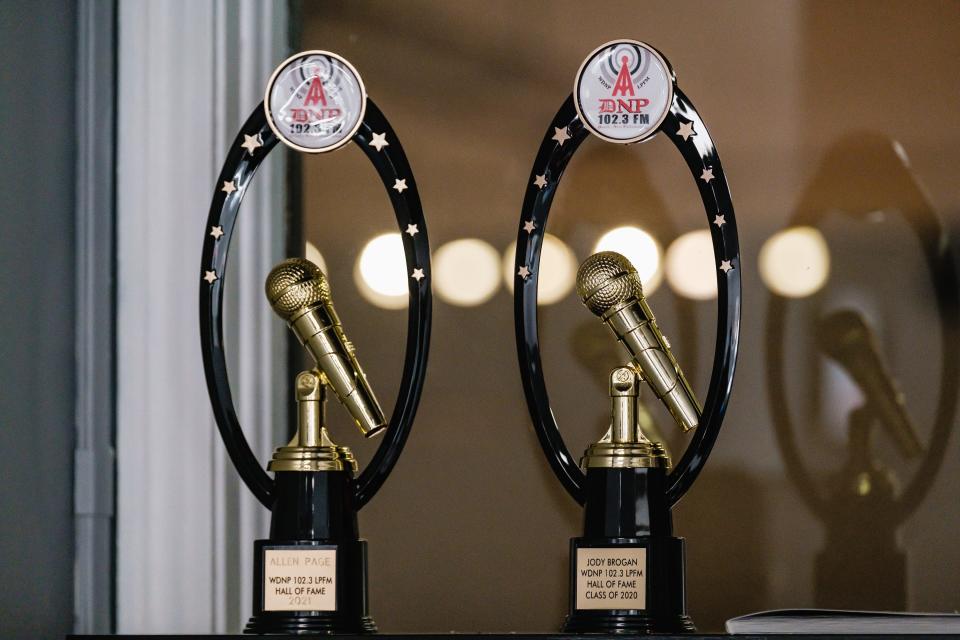WDNP-FM displays two radio awards that it has won.